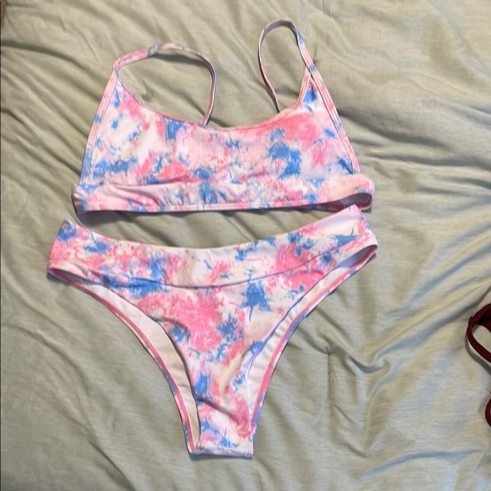 Pink and Blue Tie-Dye Bikini Set